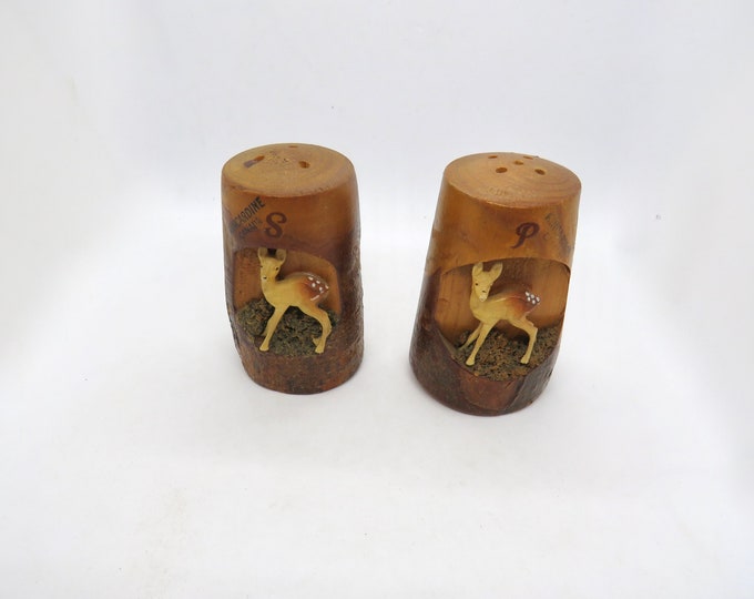 Vintage Bambi Salt and Pepper Shakers, Mid-Century / vintage kincardine canada  / wooden salt and pepper / Kitchenalia