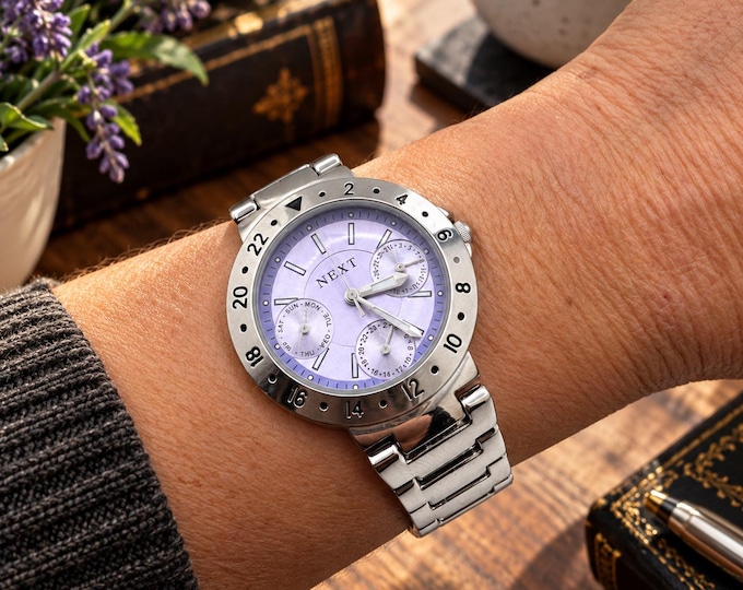 Next Ladies Silver Quartz Watch Purple Dial 34.85mm (F20)