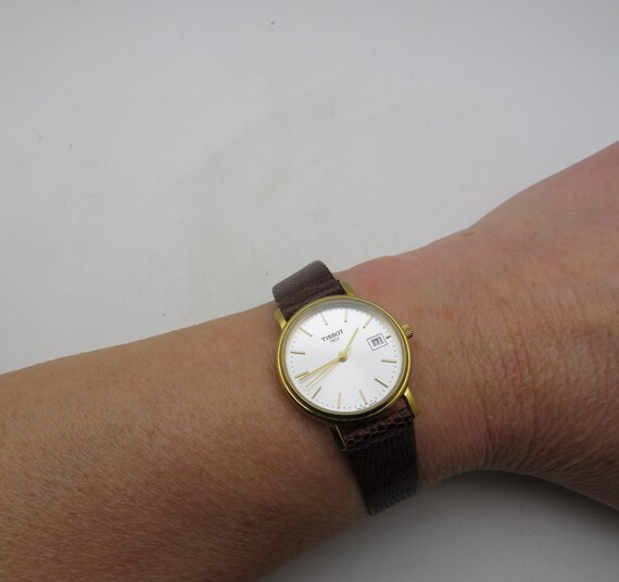 Gold watch /  Tissot watch / Lizard strap / Swiss Dress Watch / womans Watch / Gift for her (c3)