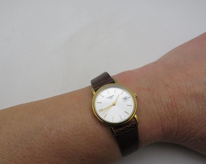 Gold watch /  Tissot watch / Lizard strap / Swiss Dress Watch / womans Watch / Gift for her (c3)