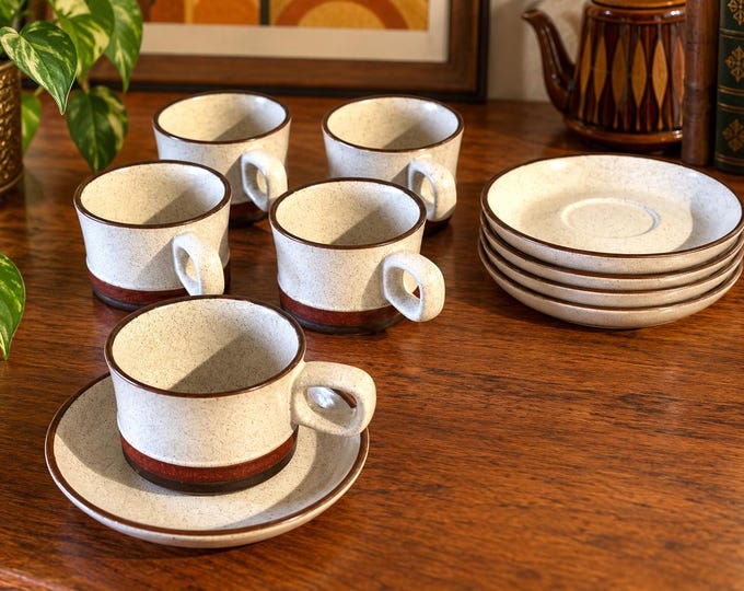 Denby potters wheel set / 10 x vintage tea cup  set /  Rare Espresso / retro coffee / made in England