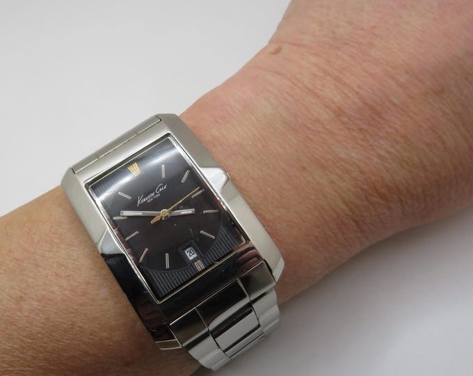 Rectangle watch / Kennith Cole Quartz watch / gents Dress Watch /  fashion Watch / Gift for him (v9)