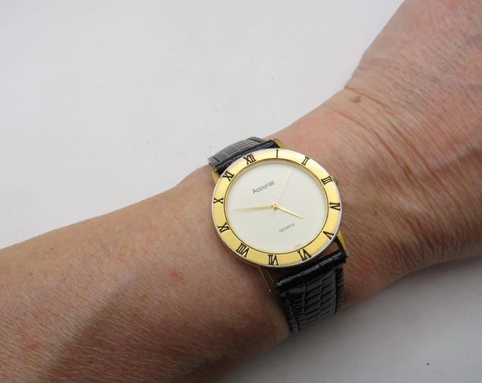 Vintage Accurist Quartz Watch, Gold & Steel, croc strap (Y26)
