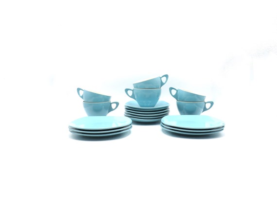 Pale blue tea set / c1957 / Midwinter / English  / discontinued / plastic 60s