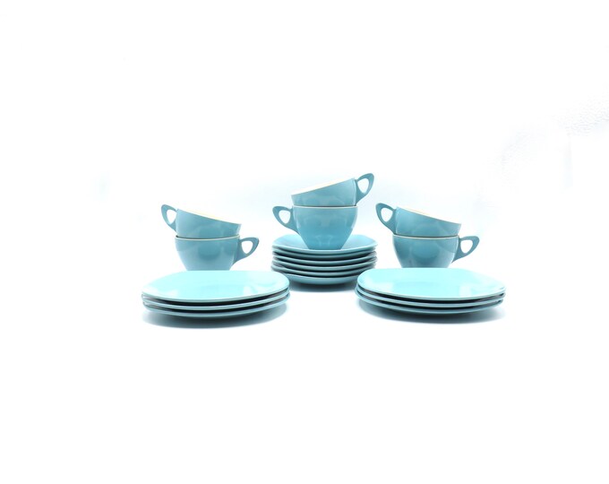Pale blue tea set / c1957 / Midwinter / English  / discontinued / plastic 60s
