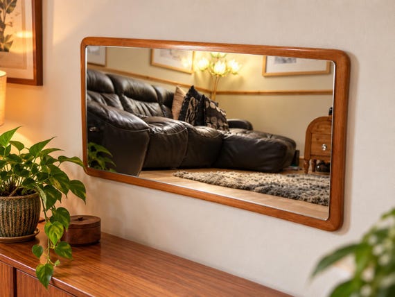 Vintage solid teak mirror / Asymmetric Scandinavian Teak / teak Framed Mirror / 1960s / retro home decor / teak mirror / retro teak /