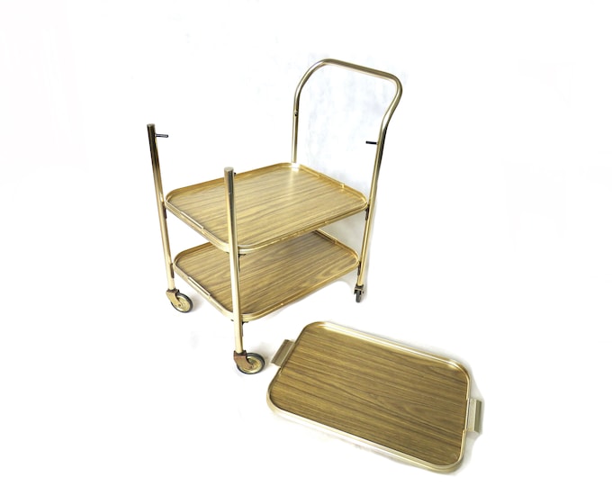 vintage Bar cart / stainless steel bar cart / retro Bar Trolley  / 3 tier / Bar Cart trolley / 1960's / 1970s  cart / bar cart / movie prop