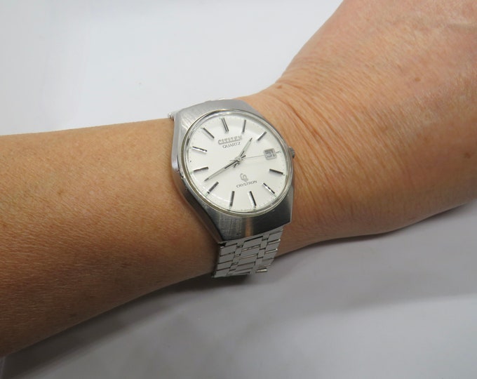 Vintage citizen crystron watch / sports watch / stainless Quartz watch / gents Dress Watch /  Watch / Gift for him (g23)