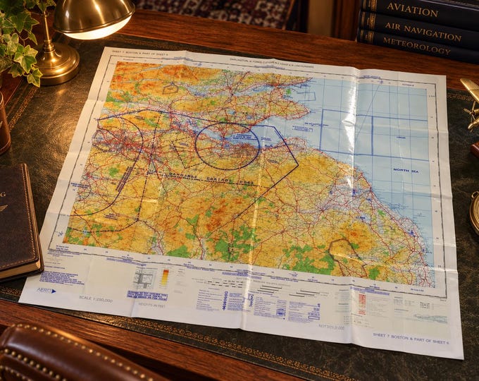 Vintage Air Chart TOPOGRAPHICAL / Fife of Forth  Scotland / Plastic Coated 1970's  Map / CAA / RB