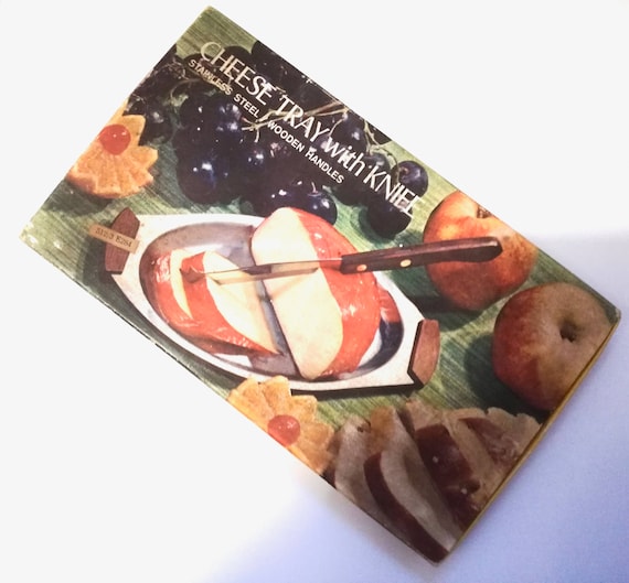 vintage / 1970's / stainless steel / cheese Tray With Knife / boxed like new / 1960's unused /