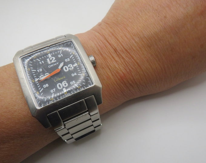 vintage Square Watch / DKNY Vintage Wristwatch Stainless Steel / Gents gift / watch / vintage watch / mens watch (q10)