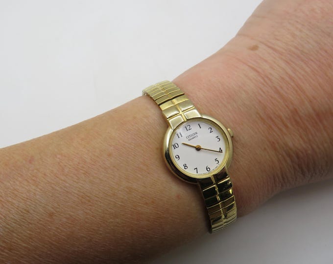 Vintage Gold plated dress watch citizen / wrist 6.5" max / Quartz watch /  Gold Dress Watch /  Womans Watch /  Gift for her (c14)