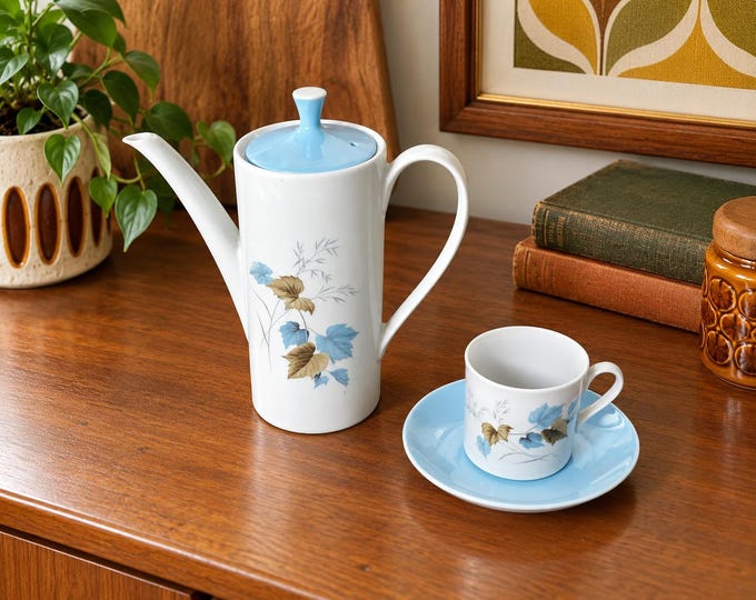 Vintage Myott Fronstone Coffee Pot Set, 1960s Retro Espresso