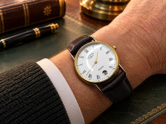 Vintage watch watch / white dial Gold Rotary dress watch / gold Quartz watch / gents Gold Plated  Dress Watch / Watch / Gift for him v27