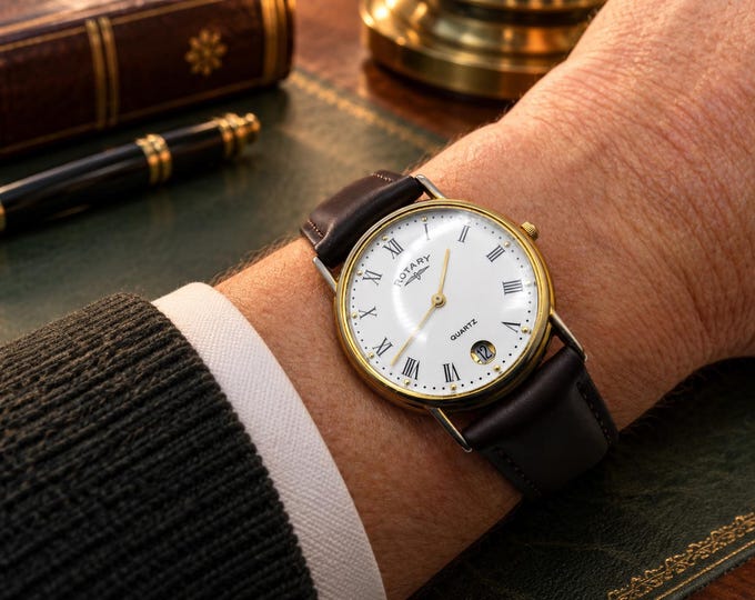 Vintage watch watch / white dial Gold Rotary dress watch / gold Quartz watch / gents Gold Plated  Dress Watch / Watch / Gift for him v27