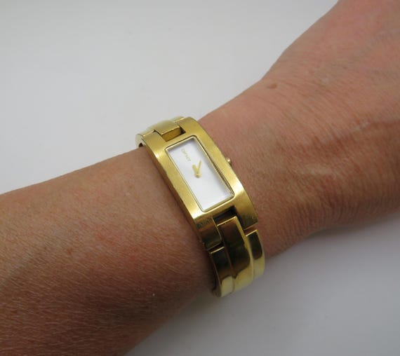vintage DKNY gold watch / wrist 6.8" Rectangle watch / vintage womans watch / Japan watch / vintage Watch / old watch  (v10)