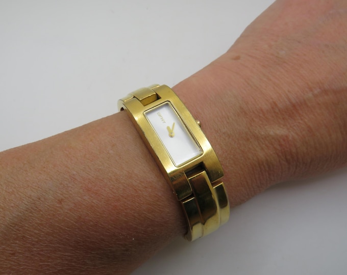 vintage DKNY gold watch / wrist 6.8" Rectangle watch / vintage womans watch / Japan watch / vintage Watch / old watch  (v10)
