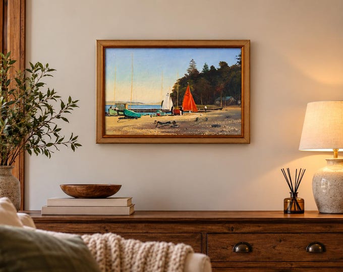 Alan B Charlton Oil Painting, 70s Framed Seascape Art