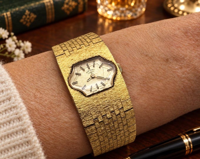 Vintage Rotary Gold Tone Mechanical 70's Watch, Small Cocktail Dress Wristwatch