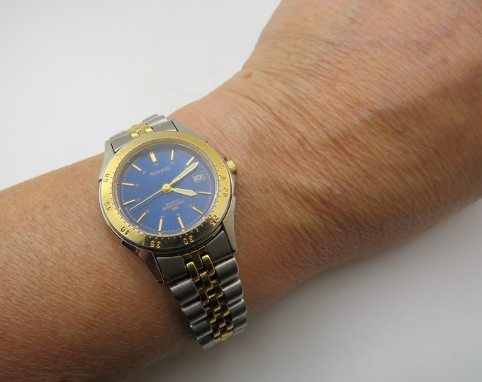 Vintage gold two tone watch /blue dial  sports watch /  Accurist Watch / womens Watches /  Gift for her (t3)