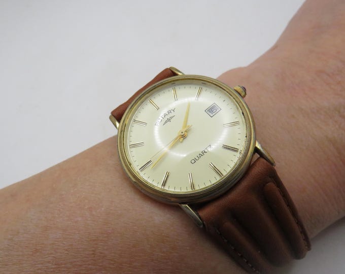 Vintage watch / Rotary watch / Gold plated dress watch / gold Quartz watch / gents Gold Plated Dress Watch / Watch / Gift for him u30