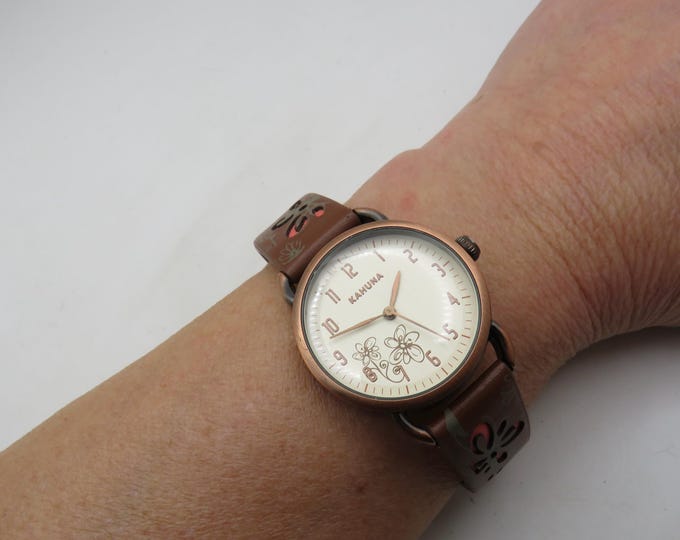 Surf watch / Flower dial /  Quartz watch / bronze Dress Watch / womens Watch / Gift for her  (v11)