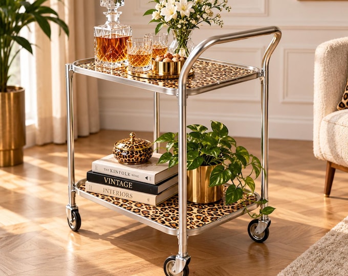 vintage Bar cart / stainless steel bar cart / retro Bar Trolley  / 2 tier / Bar Cart trolley / 1960's / 1970s  cart / bar cart / movie prop
