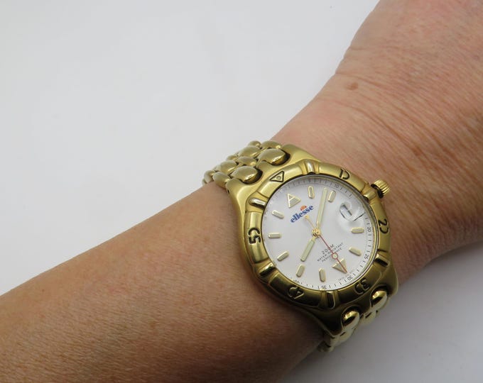 Vintage sports watch  / Gold 80s gift for him / vintage ellesse watch / 7.5" wrist / vintage gents Watch / vintage / w4