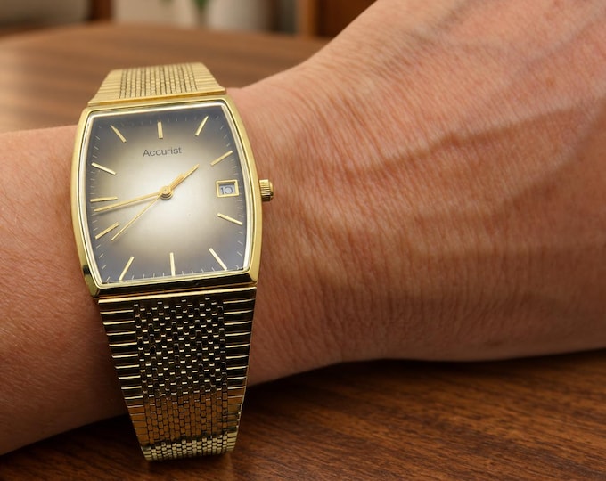 vintage tank watch  / rectangle retro gents Watch / gold watch / quartz watch / accurist watch / mans watch uk  / vintage mens / watch J14