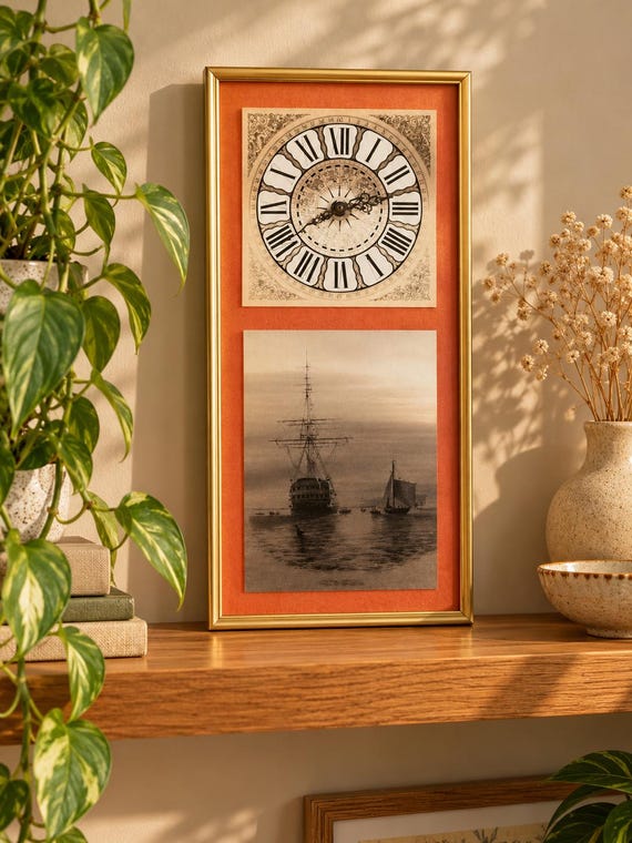 Rare Clock with War Ship Picture