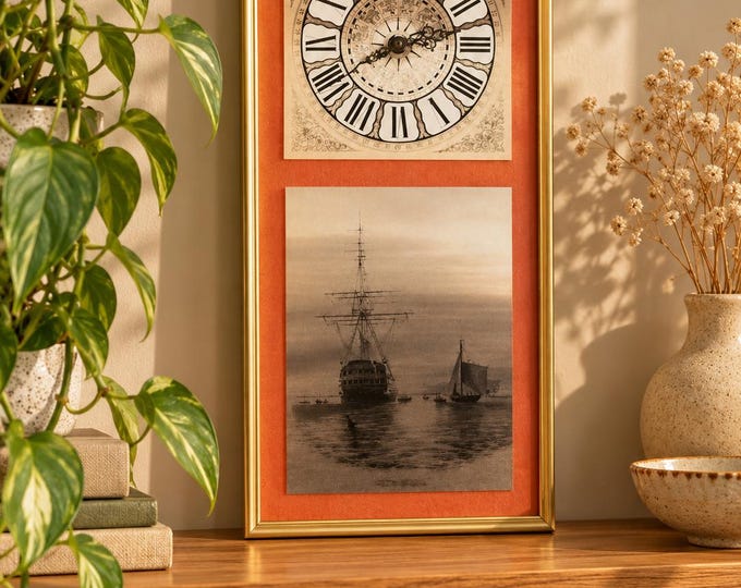 Rare Clock with War Ship Picture