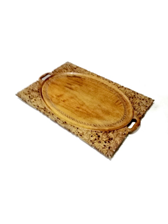 vintage wooden drinks tray  / hand carved carved wooden tray / Serving Tray