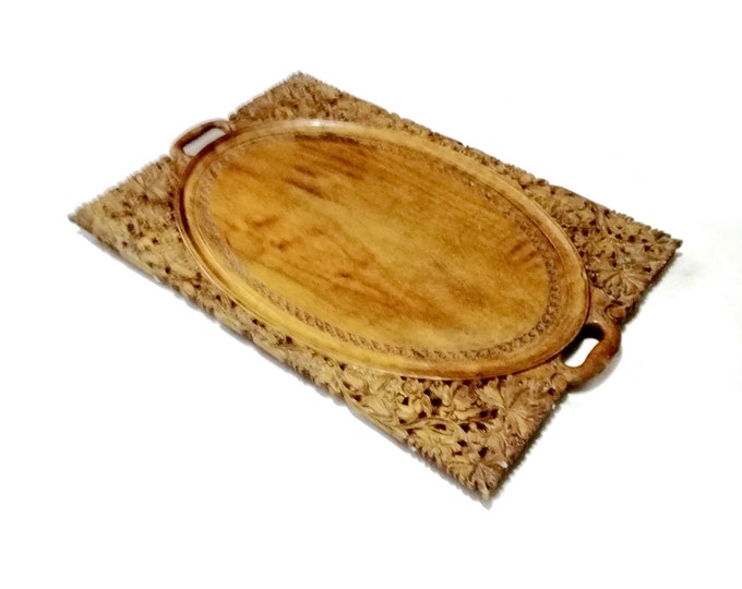 vintage wooden drinks tray  / hand carved carved wooden tray / Serving Tray