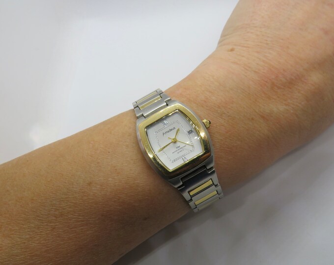Vintage Square dress watch / two tone Quartz watch /  Gold Dress Watch /  Womans Watch /  Gift for her (D2)