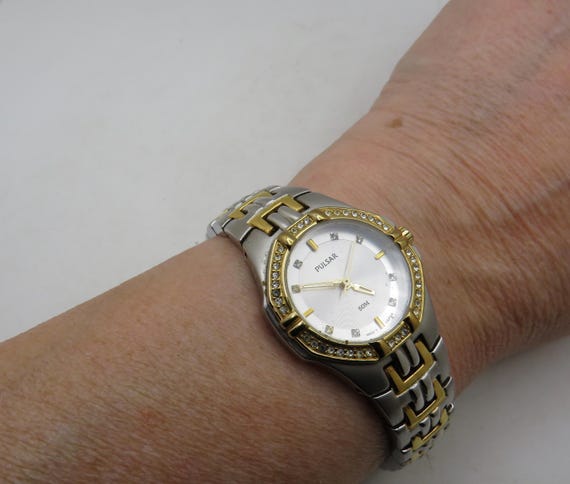 Vintage Two-Tone Pulsar Dress Watch by Seiko – 7.5" Wrist Size (bb10)