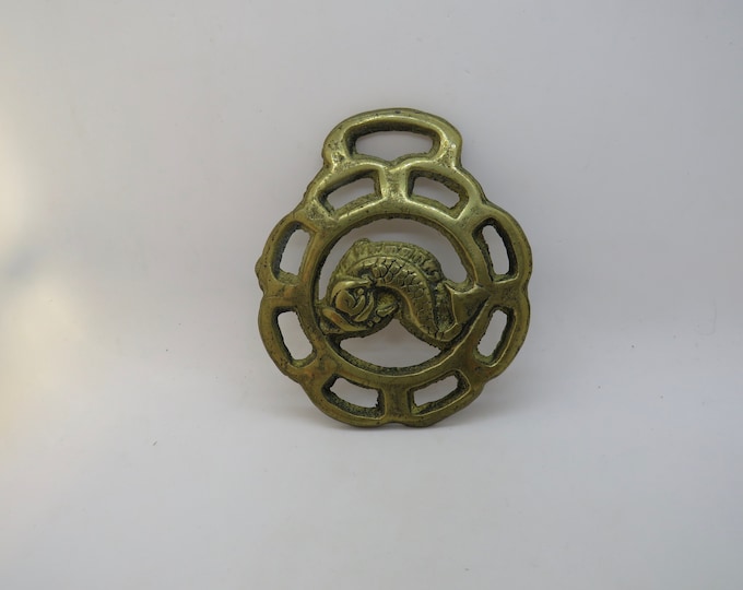 vintage Brass Koi carp  / Vintage pub / horse medallions /  / horse brass vintage solid brass  KITSCH