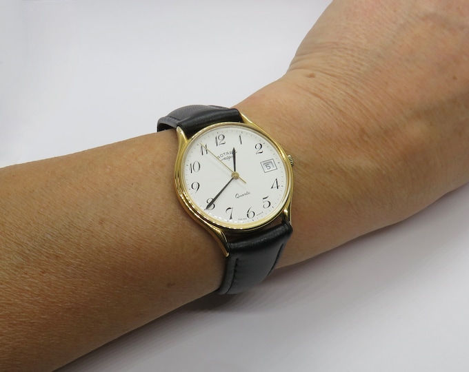 Vintage gold watch / Rotary Gold plated dress watch / gold Quartz watch / gents Gold Plated Swiss  Dress Watch /  Watch / Gift for him (d19)