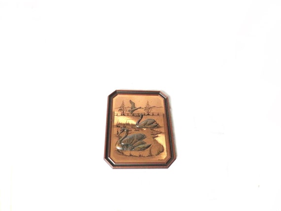 Vintage Magowan Signed Copper Art 3D Birds in Wooden Frame / Pub Art / vintage Framed original / vintage oil English art