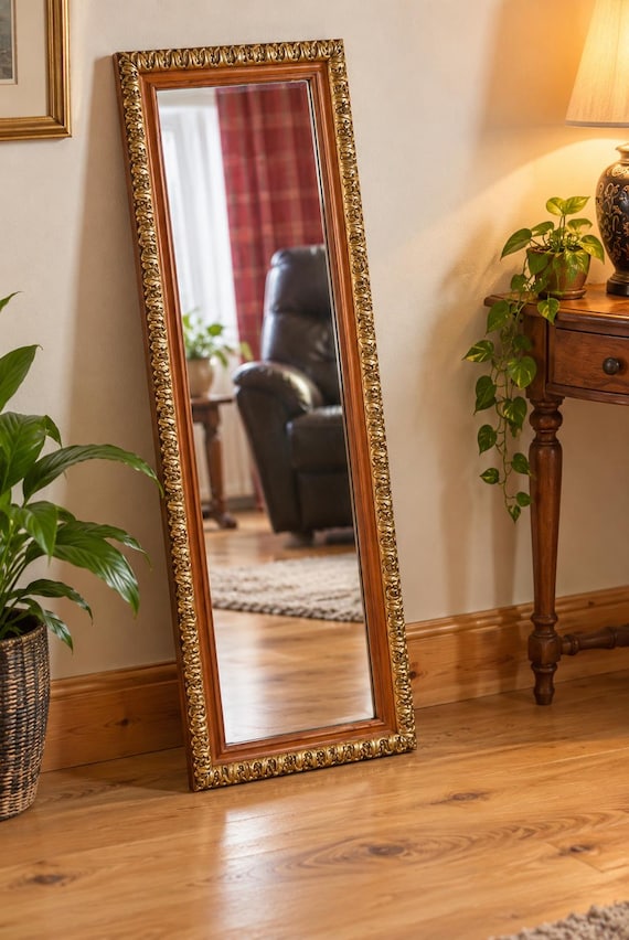 Vintage Wall Mirror / Made in England / with oak wooden frame Frame  C:1900s