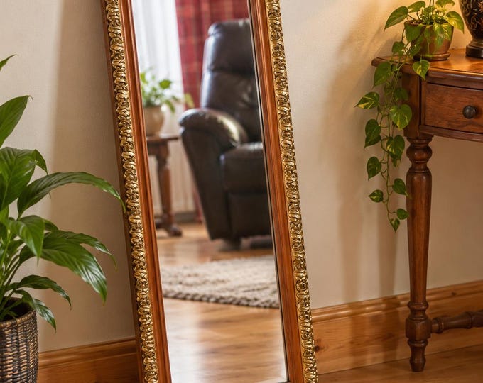 Vintage Wall Mirror / Made in England / with oak wooden frame Frame  C:1900s