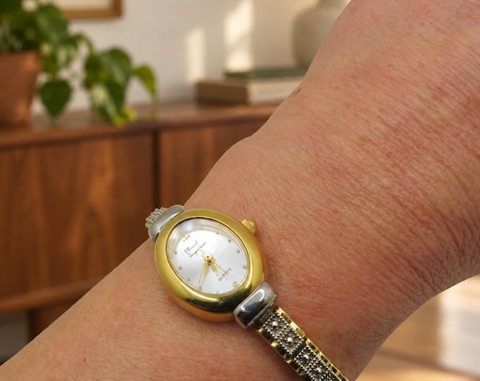 Vintage Marcel Cocktail Watch: Gold Plated, Diamond Bezel (g19)