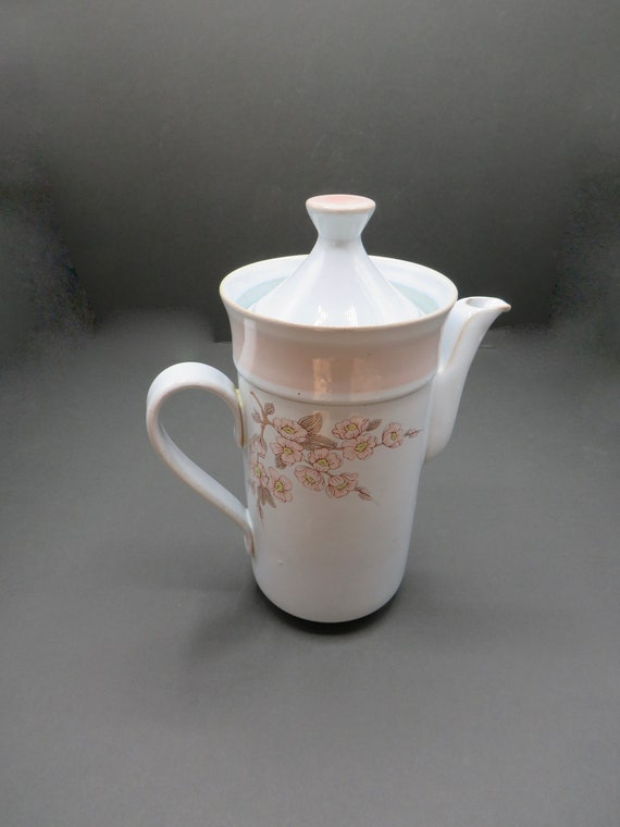 Vintage Denby  Tall Coffee Pot in pale blue / Langley - Vintage coffee / Dinnerware / Pink Flower / Vintage / Drink ware  / England