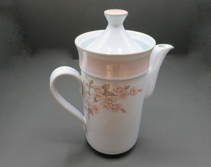 Vintage Denby  Tall Coffee Pot in pale blue / Langley - Vintage coffee / Dinnerware / Pink Flower / Vintage / Drink ware  / England