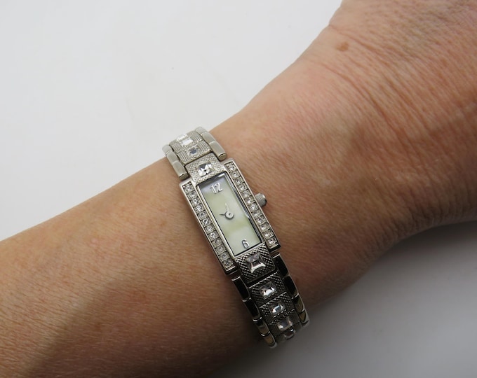 Vintage diamond watch / Rectangle jewel watch / Ladies Dress Watch / 6.8" wrist size  Watch /  Gift for her (q8)