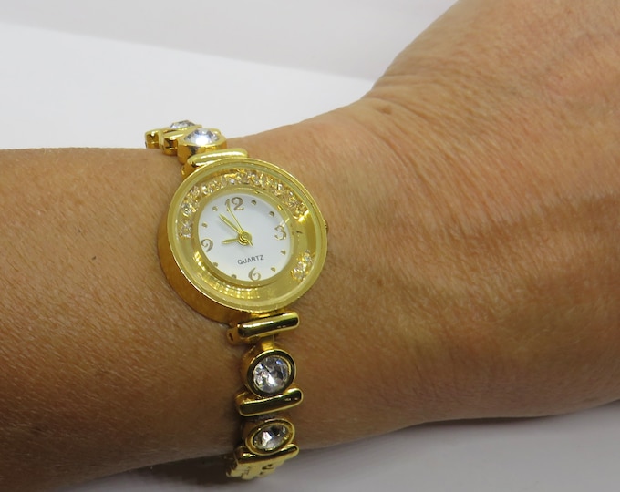 Vintage cocktail watch / diamond watch / gold Dress Watch /  womans Watch /  7.4" wrist / Gift for her (A9)