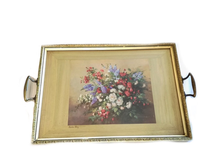 glass  tray /  Vintage serving tray  / 1950s tray / Cocktail Drinks / Serving Tray / garden glory