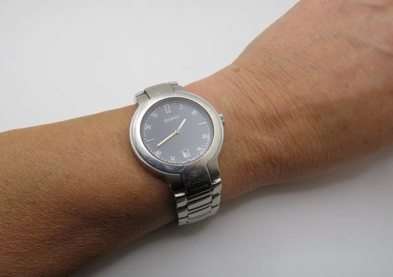 Vintage Gucci Watch, Stainless Steel Bracelet, 7.5" Wrist (n13)