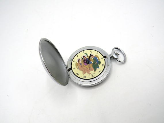 Vintage pocket watch mechanical watch saints  Pendant Watch /  Gift for her (D14)