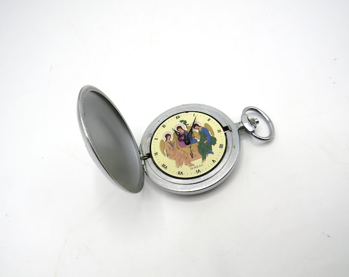 Vintage pocket watch mechanical watch saints  Pendant Watch /  Gift for her (D14)
