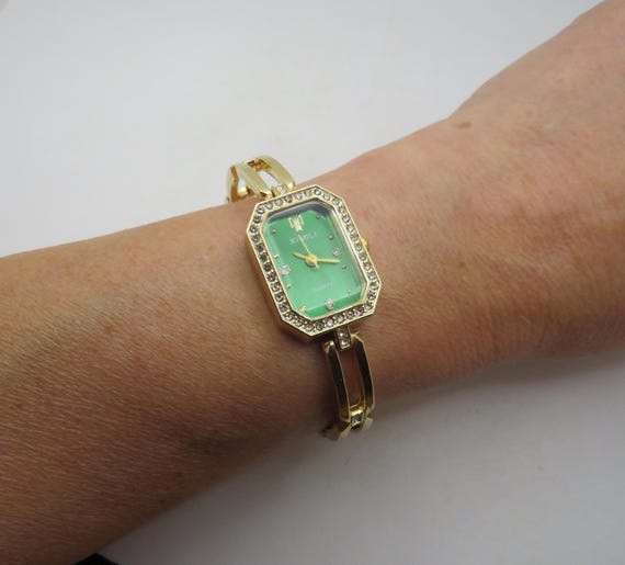 Gold Watch: Green Dial, Rectangle Face BB23